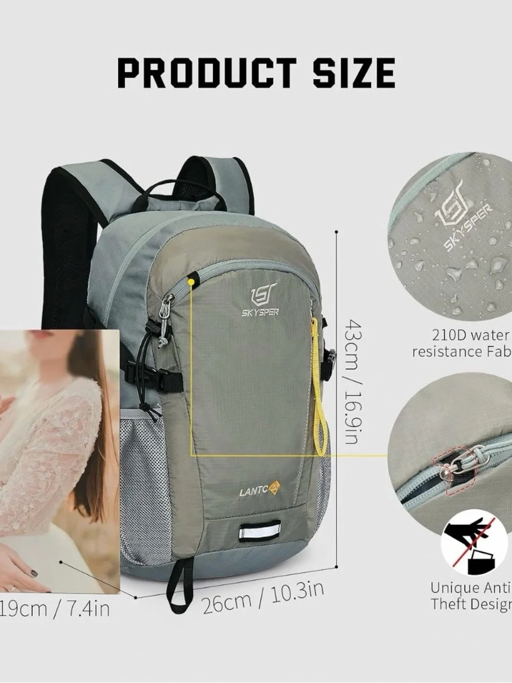 Skysper Gray Backpack with Yellow Accent